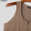 INCERUN Men Summer U Neck Sleeveless Zipper Rib Skinny Tank Tops