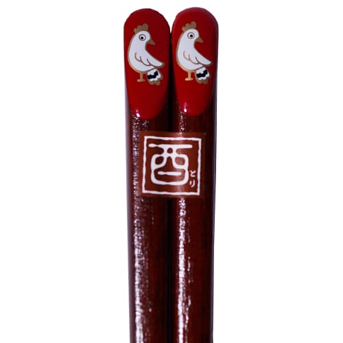 Ishida Wakasa Lacquered Chopsticks, Turning, Zodiac Chopsticks, Rooster Design, 20.5cm, Made In Japan, 12920-6