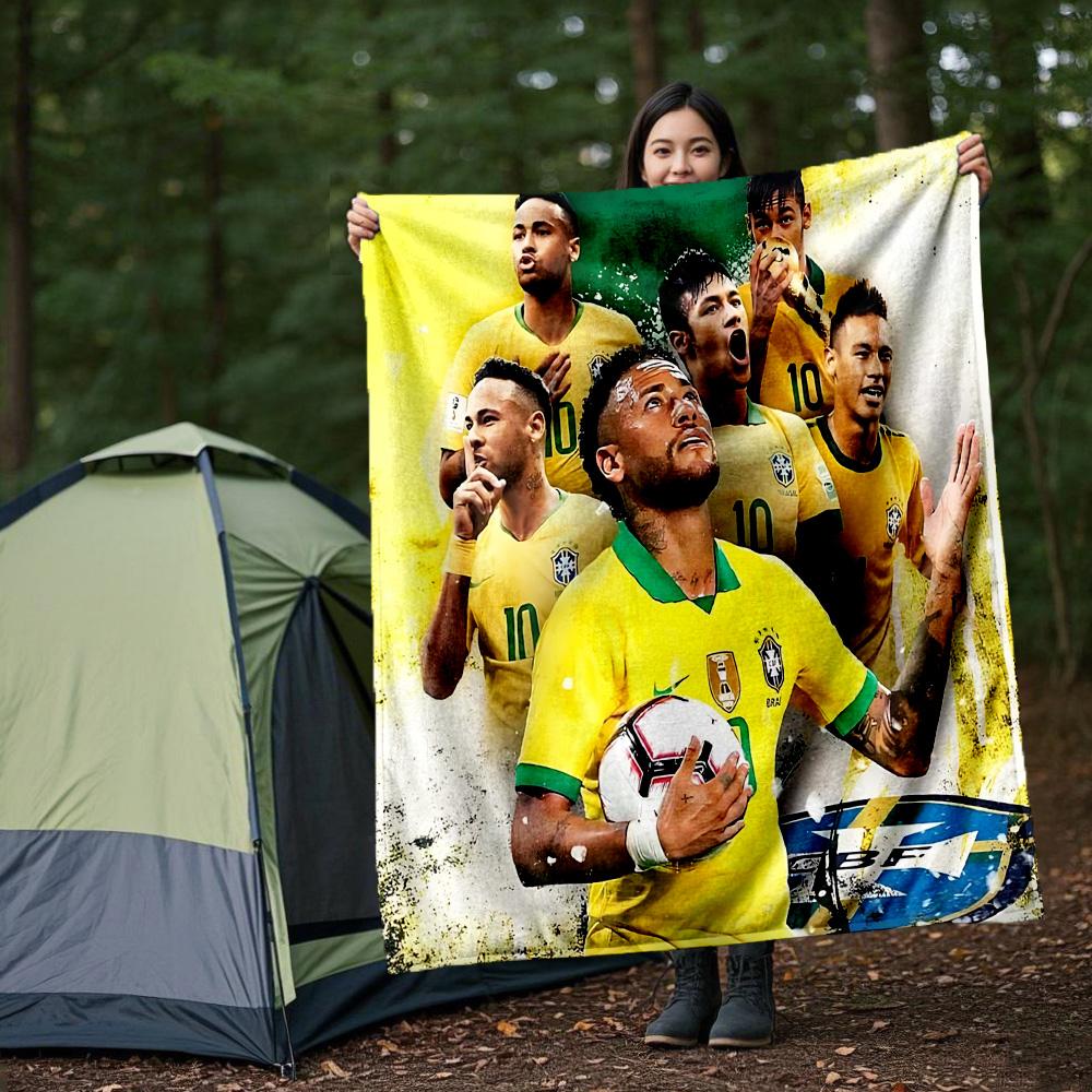 1pc Brazilian Footballer Victory Flannel Blanket,Ultra Soft Warm Plush Throw for Home Bedroom Bed Sofa Cover Office Travel Picnic. MT071029