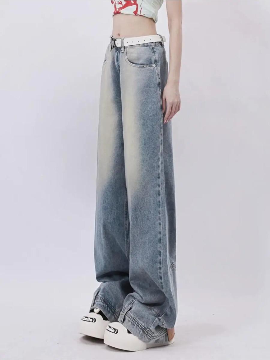 

Женские синие джинсы Harajuku Эстетическая уличная одежда Мешковатые джинсовые брюки Y2k Свободные прямые джинсовые брюки Винтаж 2000-х годов Повседневная одежда XL