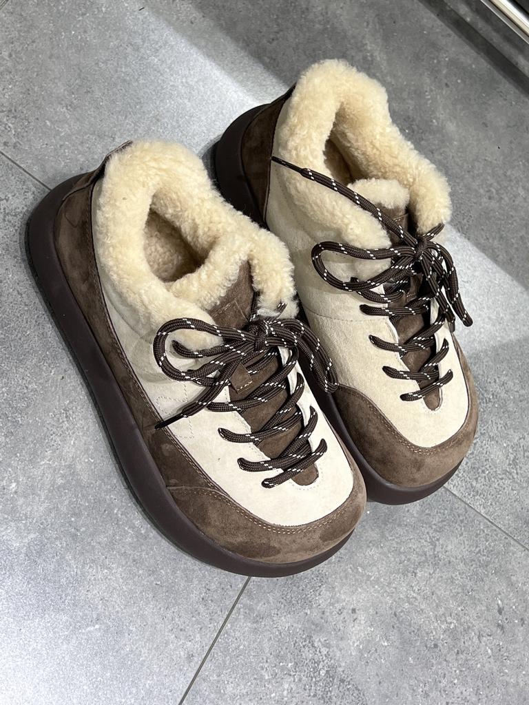 Leather color matching lace-up platform bread shoes women's 2025 winter inner warm snow boots outdoor casual cotton shoes tide