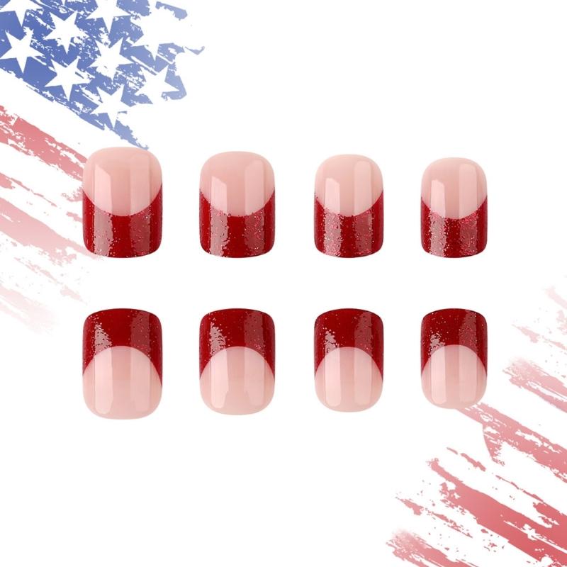 Square Short Fale Nail Festival Star Press on Nail Tips Nail Art Decoration for Women and Girls Manicure 24pcs