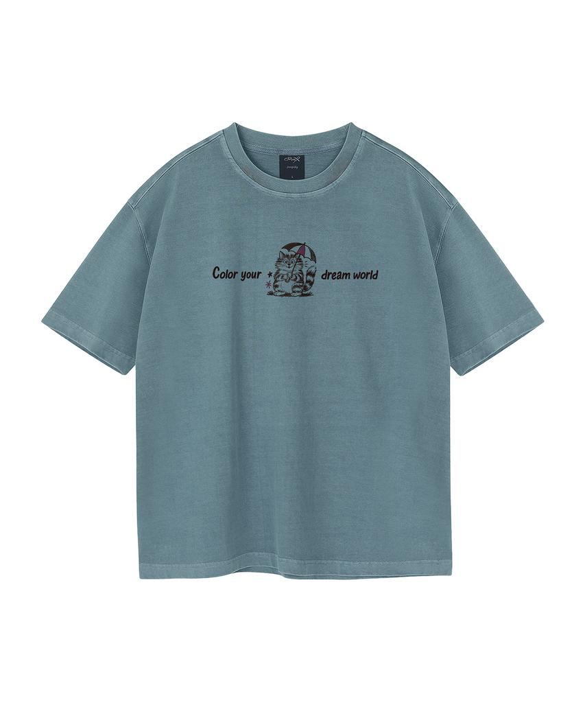 WILDROCK Hollysheesh Dream Coloring Cat Pigment Oversized Short Sleeve T-Shirt_6 Colors (Crop Included) (Type A)