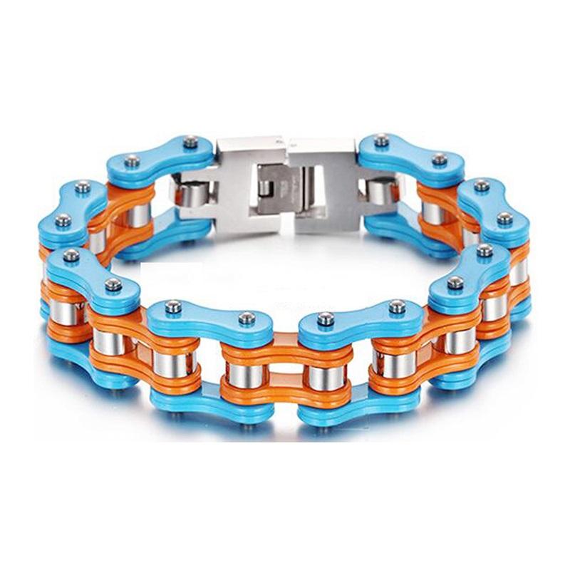 Punk Pulseiras e Braceletes Laranja de Bicicleta para Homem Preto Corrente de Motocicleta Pulseira Homem Mulher Aço Inoxidável Joias de Pulso Biker