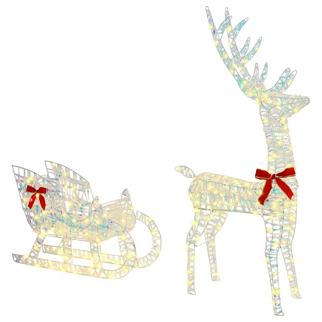 Reindeer Pulled Sled Warm White 70 X 26 X 129 Cm PET