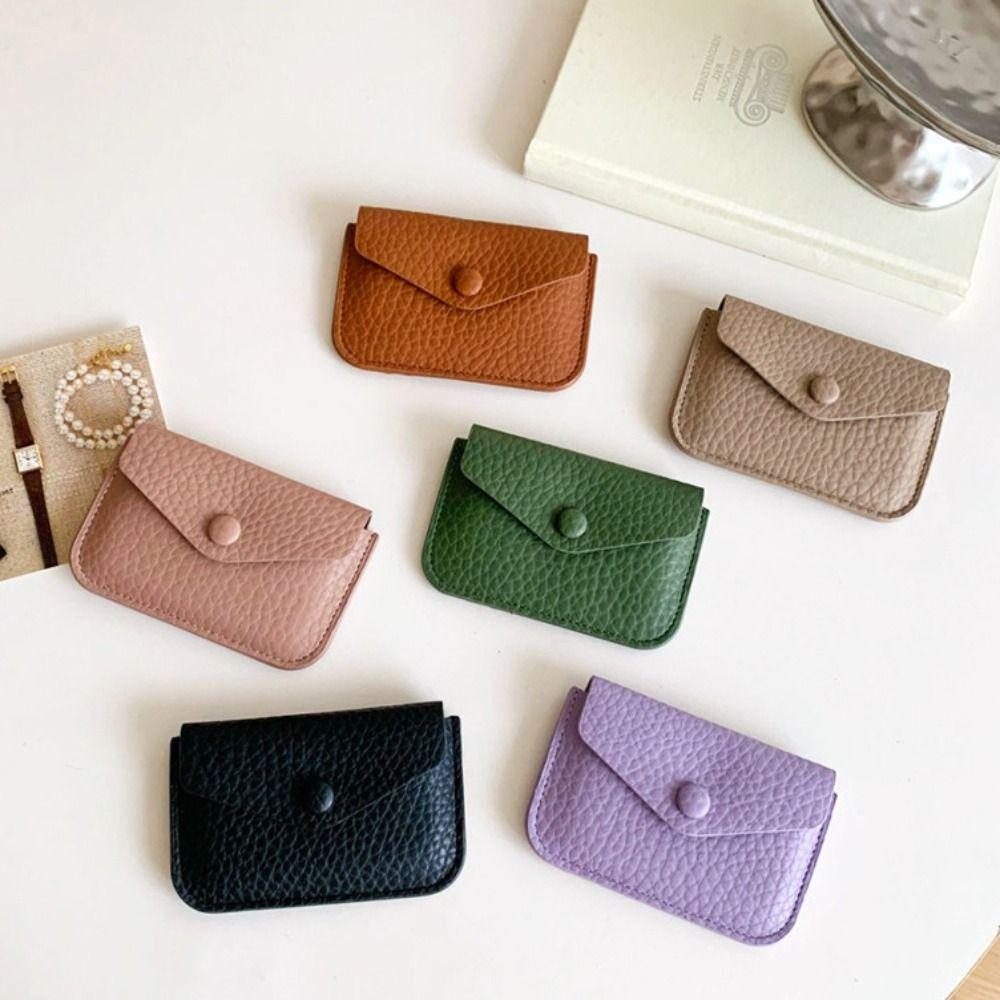 

PU Leather Short Clutch Bag Korean Style Envelope Change Bag Elegant Lichee Pattern Wallets Women коричневий