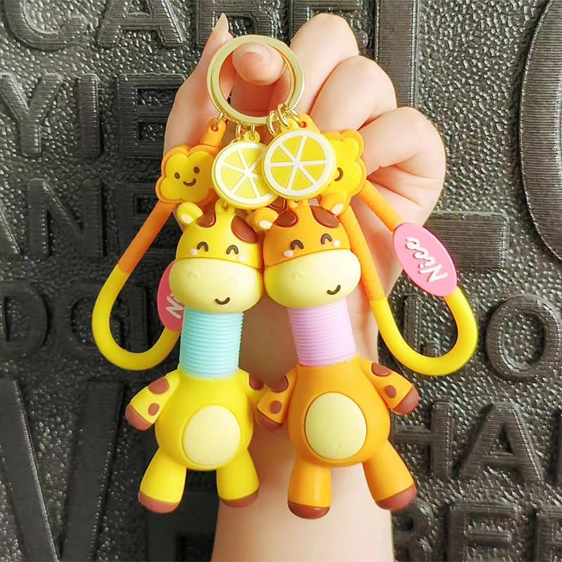 Creative Stretchable Giraffe Car Keychain Adorable Silicone Bag Accessory