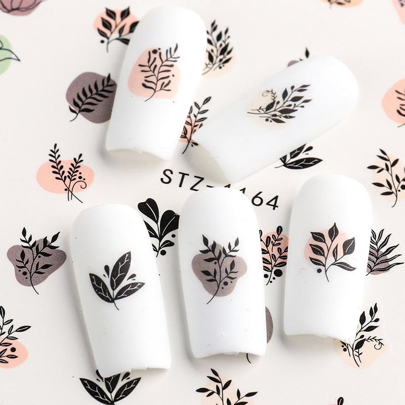 4Pcs Nail Art Slider Black Green Leaves Colorful Flowers Butterfly Spring Summer Nail Simple Designs Nail Art Stickers