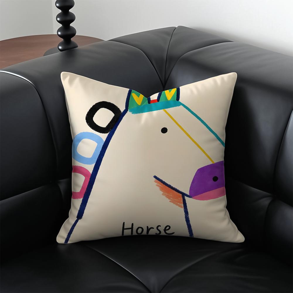 Horse Pillow Animal Decor Cushion Cushion Cover Pillow Case Antidustmite Invisible zipper silky plush cushion