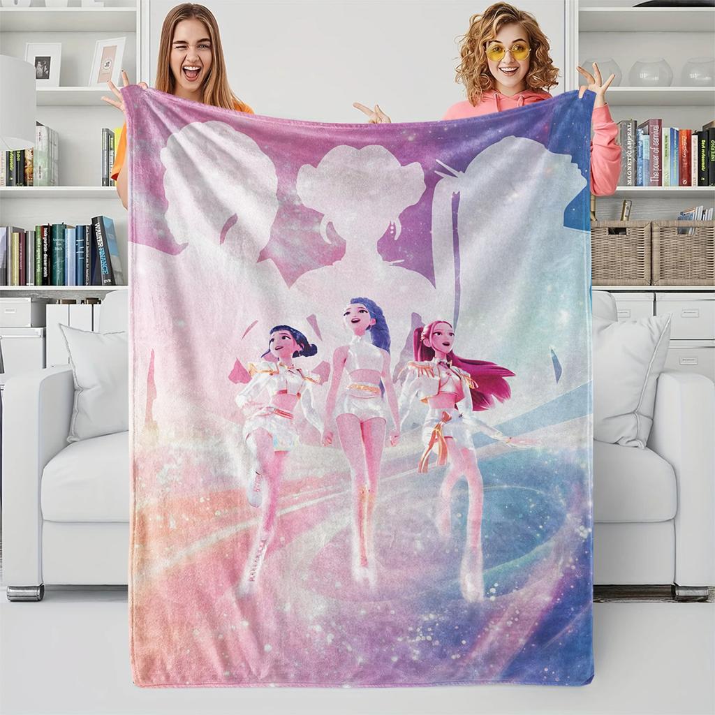 K-Pop Dämonenjäger Cartoon Multifunktionale Plüsch-Überwurfdecke, Neuartige Warme Decke, Geeignet für alle Jahreszeiten, Huntrix Fan-Geschenk
