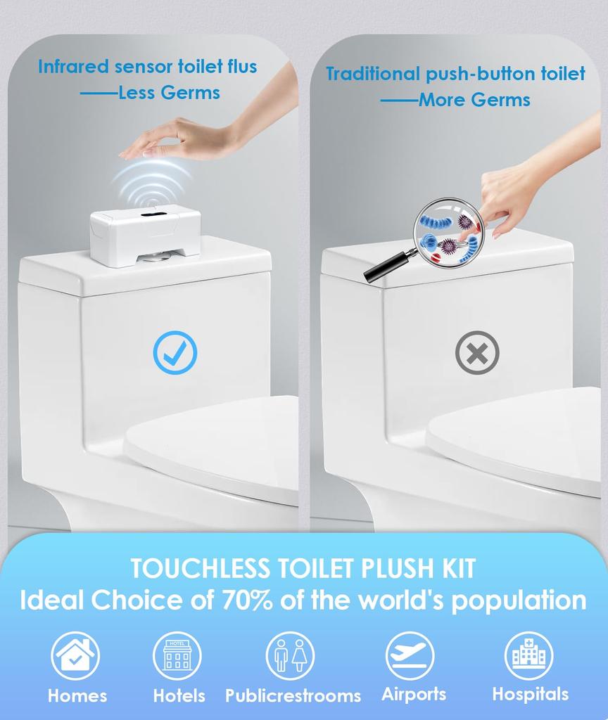 Automatic Toilet Flusher, 2024 Upgraded Smart Touchless Toilet Flush Kit Toilet Flusher Replacement Kit with Infrared Sensor
