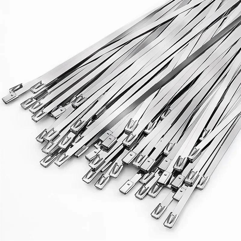 100 Stück Kabelbinder aus Edelstahl für Auspuffummantelung, beschichtet, selbstsicherndes Metall, Reißverschluss, Auspuffverriegelungskabel, Kabelbinder, Organizer, Hardware