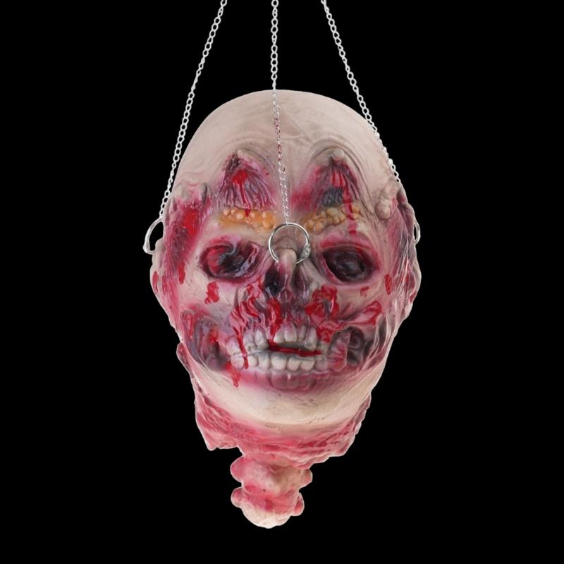 Cabeza de Muerto Colgante con Cadena Accesorios de Cabeza de Halloween Parte del Cuerpo de Muerto Sangrienta Aterradora Accesorios de Cabeza Cortada Colgantes