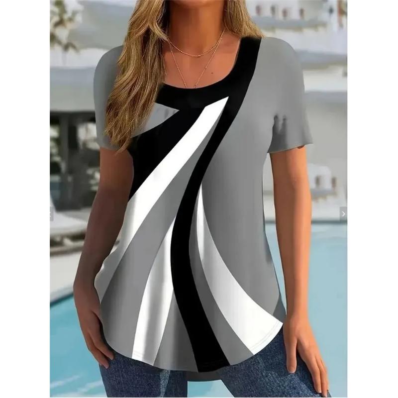 Comfortable Tee Crew Neck Short Sleeve Fashion Women's Simple Short Sleeve Crew Neck T-Shirt 3D Simple Color Printing Tops