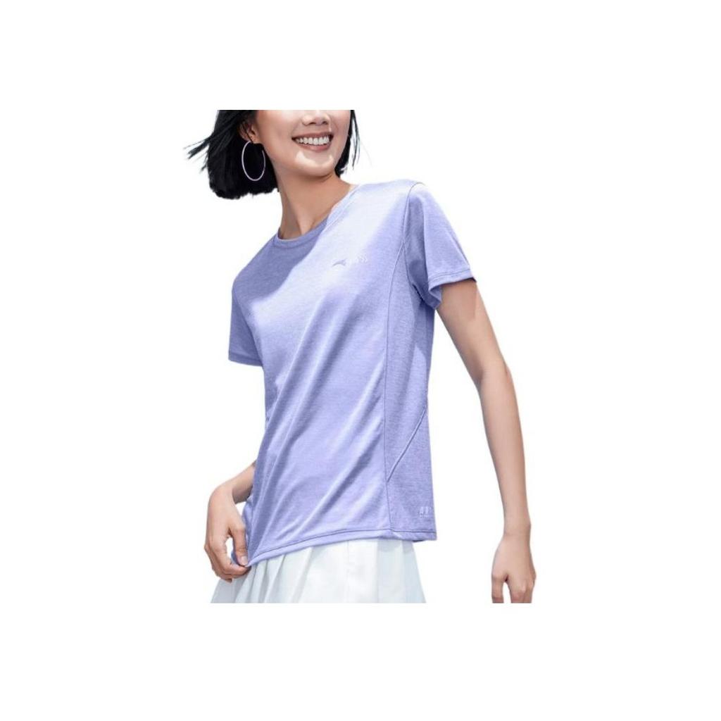 Anta Solid Color Round Neck Short Sleeve T-Shirt Women Tops Purple 162225104-4