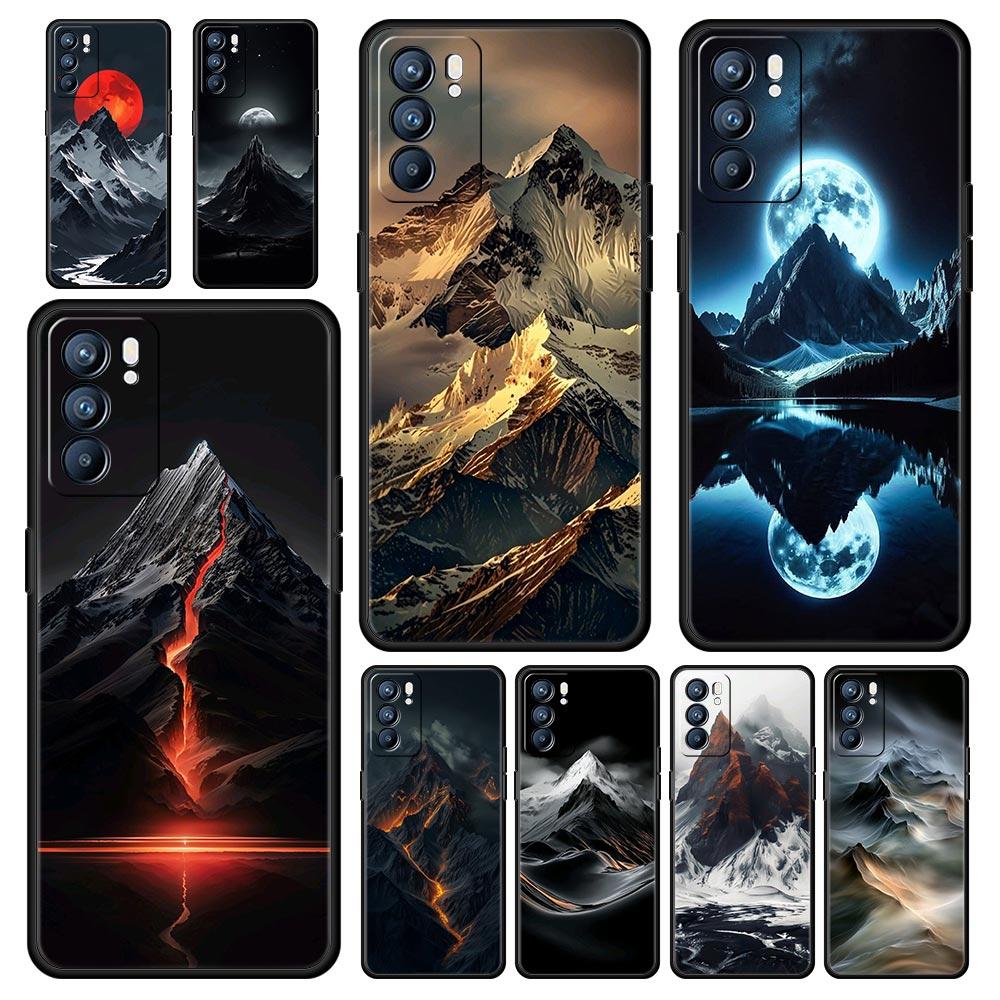 Black Mountain Peak Phone Case For Oppo A17 A31 A54 A57 A78 A79 A98 Find X5 X6 Reno 6 7 8 10 11 12 13 F Pro 5G Soft TPU Cover