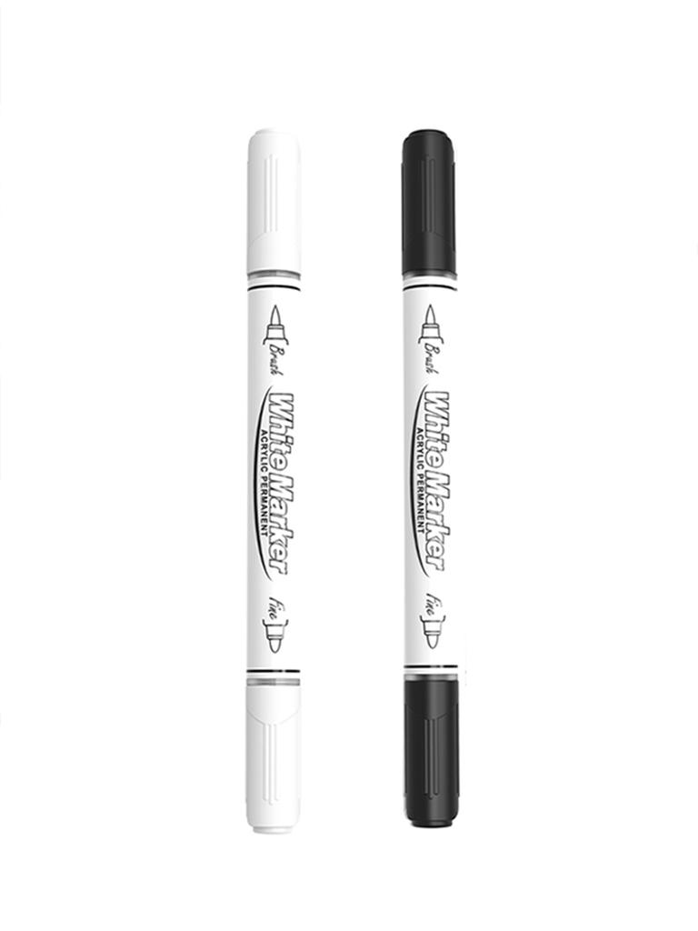 Black/White Large Capacity Dual Tip Permanent Acrylic Paint Pen for Art Supplies Fabric Paint, Markers for DIY Art Brush Pen Set