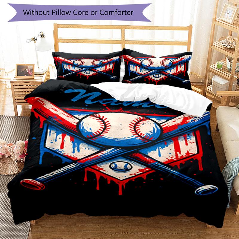 3pcs Custom Name Baseball Bedding Set Duvet Cover Closure Includes 1 Duvet Cover & 2 Pillowcases, Soft and Comfortable for All Seasons.