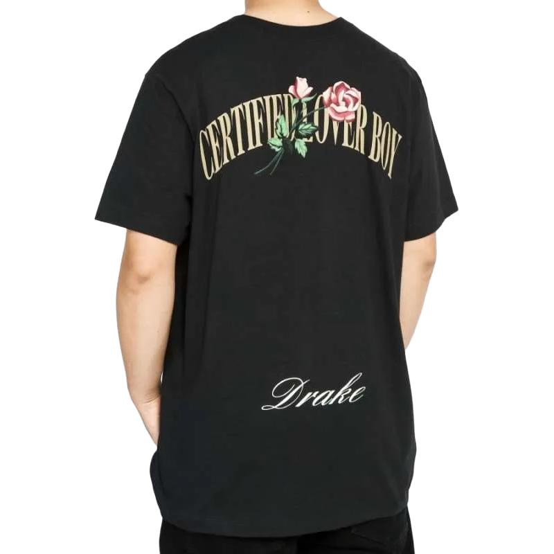 Nike Tricou cu mânecă scurtă și gât rotund X Drake Certified Lover Boy cu imprimeu litere Rose, unisex, topuri, negru CLBBLKT-001