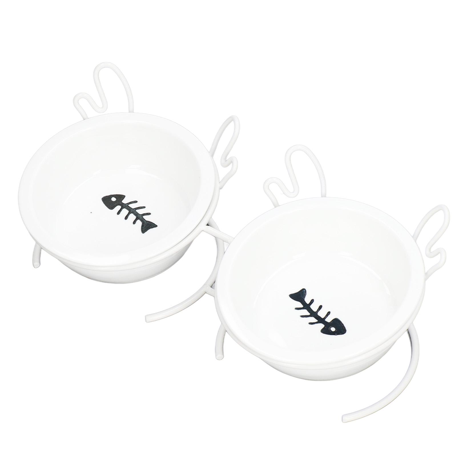 

Подвійна керамічна миска для домашніх тварин, протиковзка, похила конструкція, знімна піднесена годівниця для домашніх тварин з металевою підставкою для кота, собаки