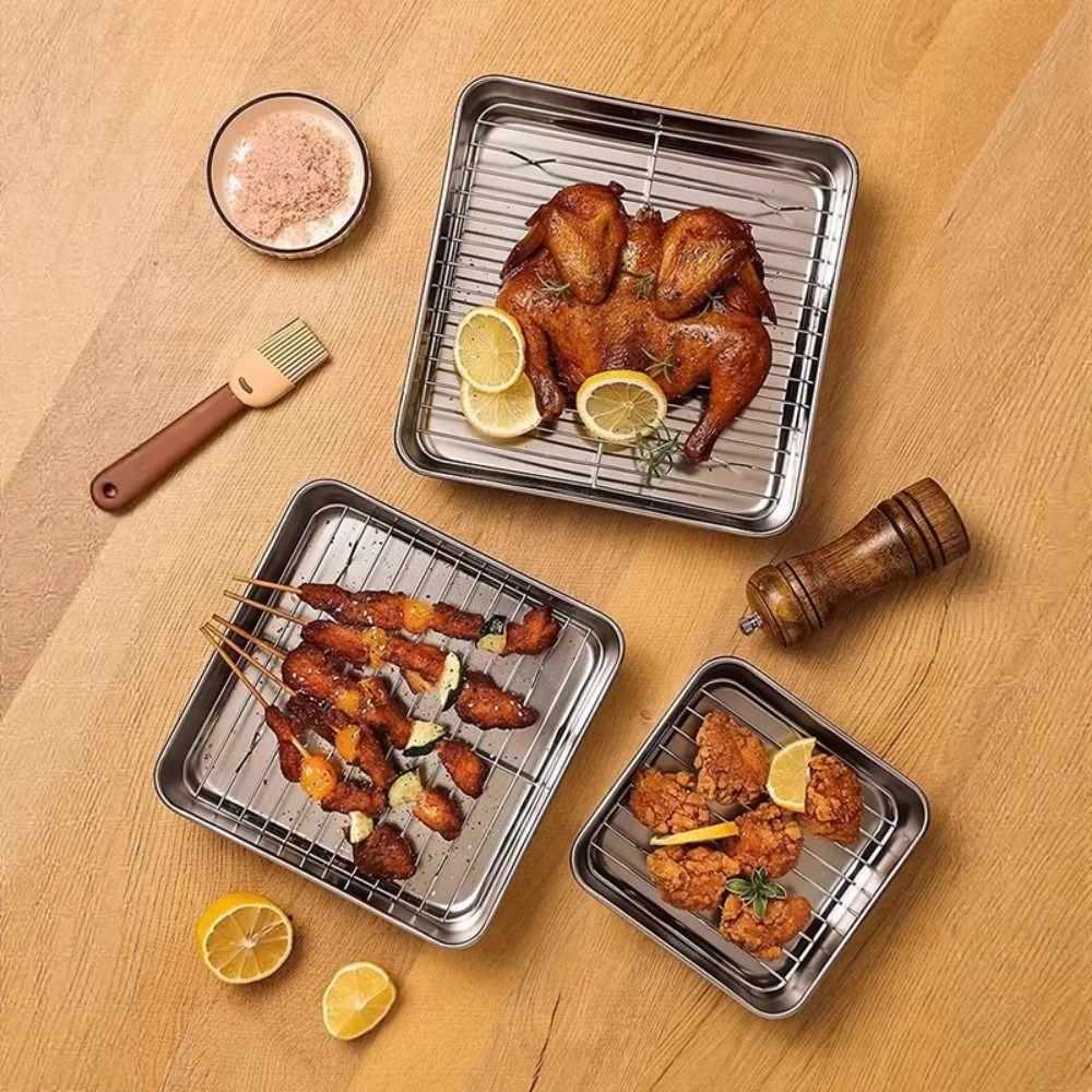 Stainless Steel Roasting Pan Set Non-stick Roasting Cooking Rack Air Fryer Accessories