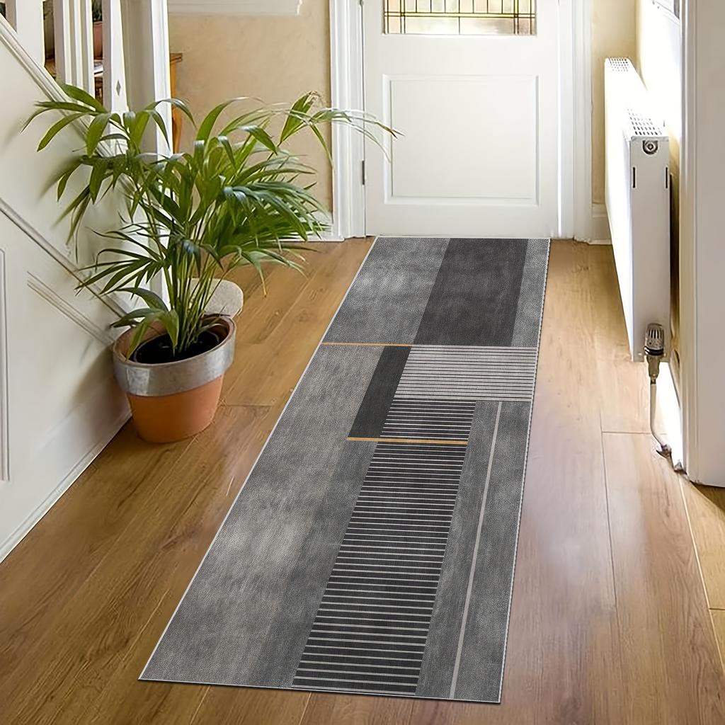 Gray Striped Geometric Carpet Doormat Long Hallway Rug Living Room Carpet Rug For Bedroom Bedside Floor Mat Home Decorati