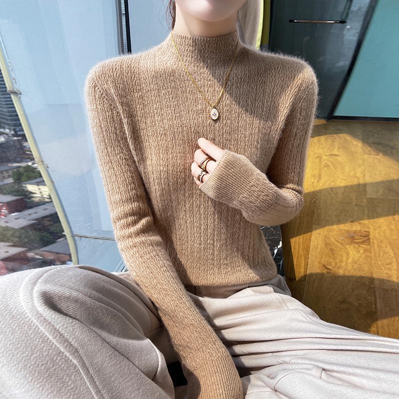 Half-High Collar Cashmere Slim Fit Knit Pullover Sweater for Fall/Winter