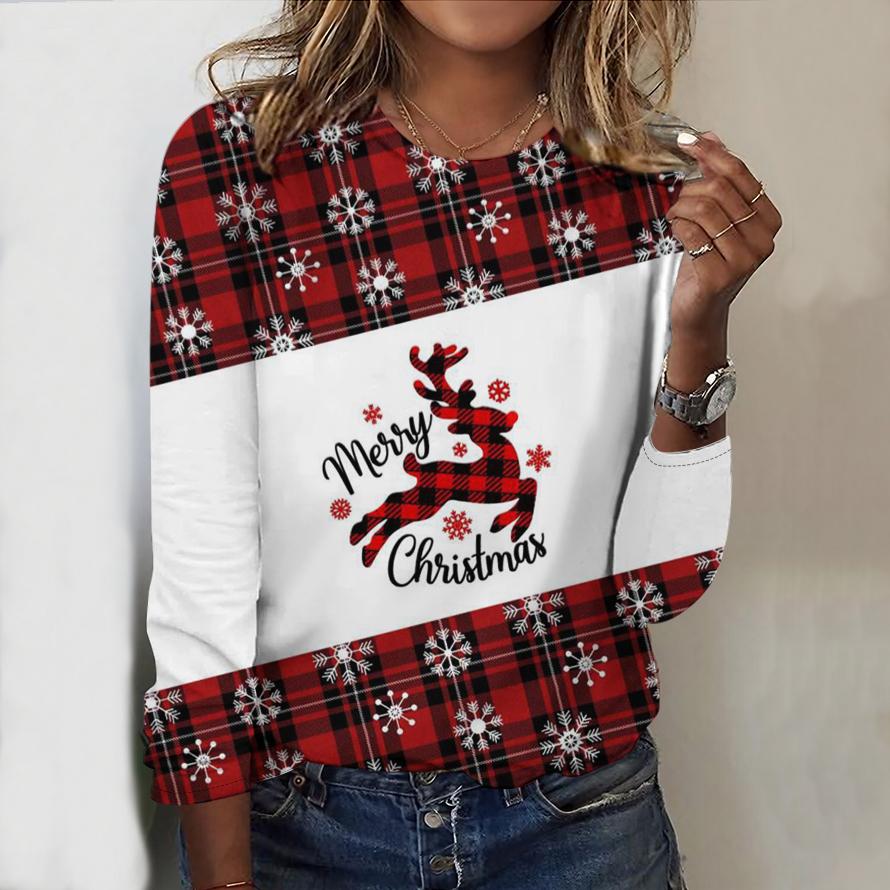 2025 Høst & Vinter Dame Ny Casual Rund Hals Langermet Topp 3D Julemønster Ideell Halloween Julegave