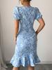 Overseas Summer New Arrival Small Daisy Relief Dress Slim Fit Mermaid Tail Short Sleeve