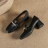 Simple Office Wear Soft and Innocent Leather Single Shoes 6 Cm Heel Tall Spring and Autumn Square Head Mary Pearl Diamond-inlaid Women's Shoes