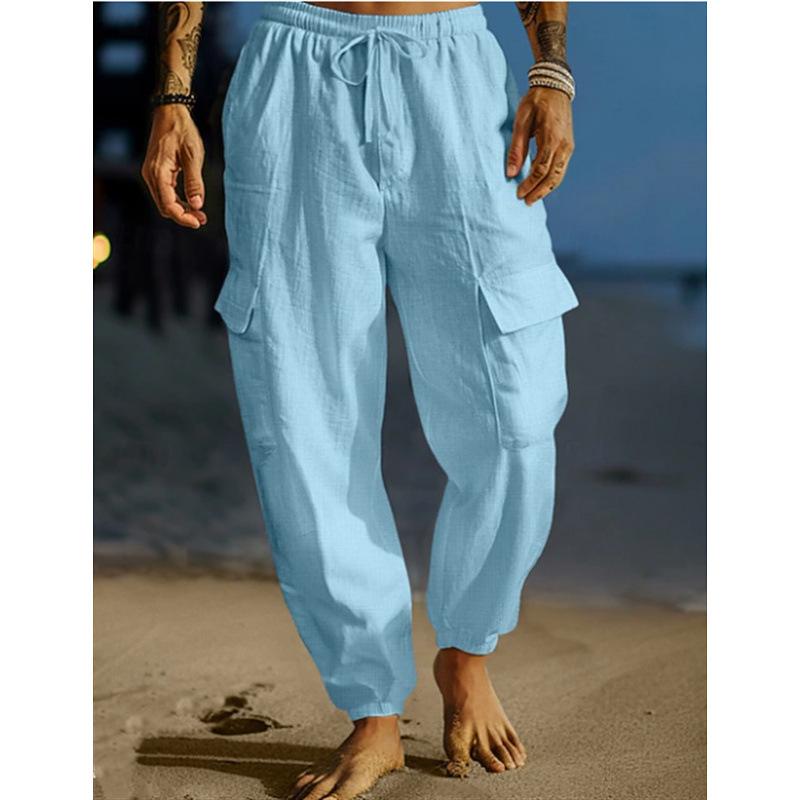2024 Autumn Jogger Work Pants: Breathable Long Pants with Elastic Drawstring Waistband & Multi-Pocket Design
