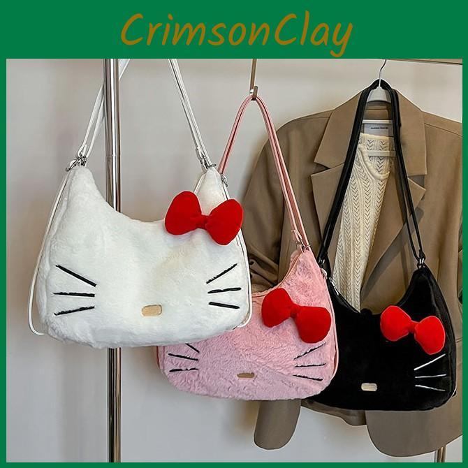 Bowknot Plush Soft Girl Backpack Pu Material Cartoon Shoulder Bag