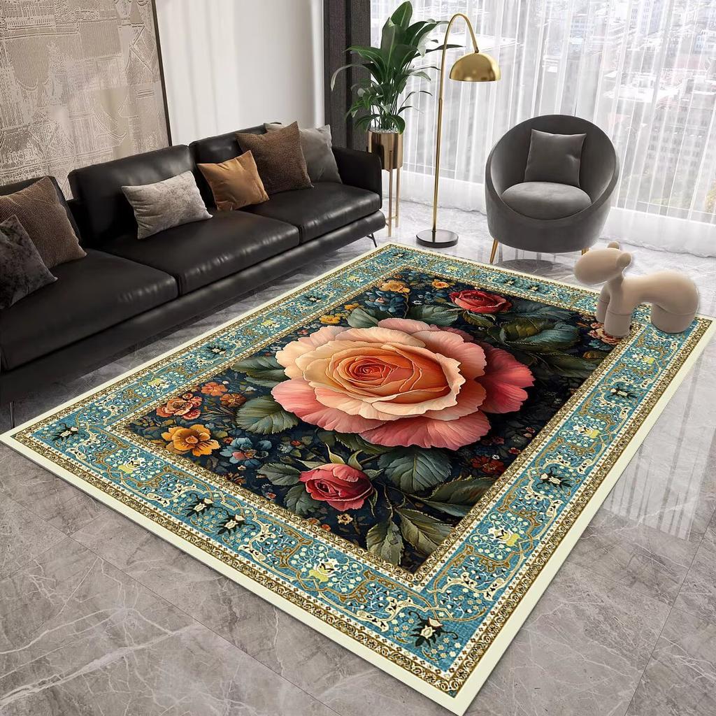 European Floral Large Carpet for Living Room Luxury Decoration Rug Retro Bedroom Non-slip Cloakroom Washable Soft Mat 200x300 cm