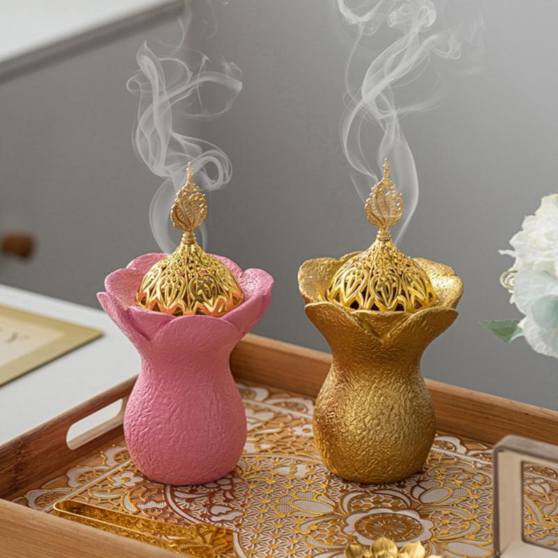 Carved Resin Bakhoors Icense Burners with Cover Middle Eastern Arabic Fragrances Diffuser for Islamic Festival Decoration
