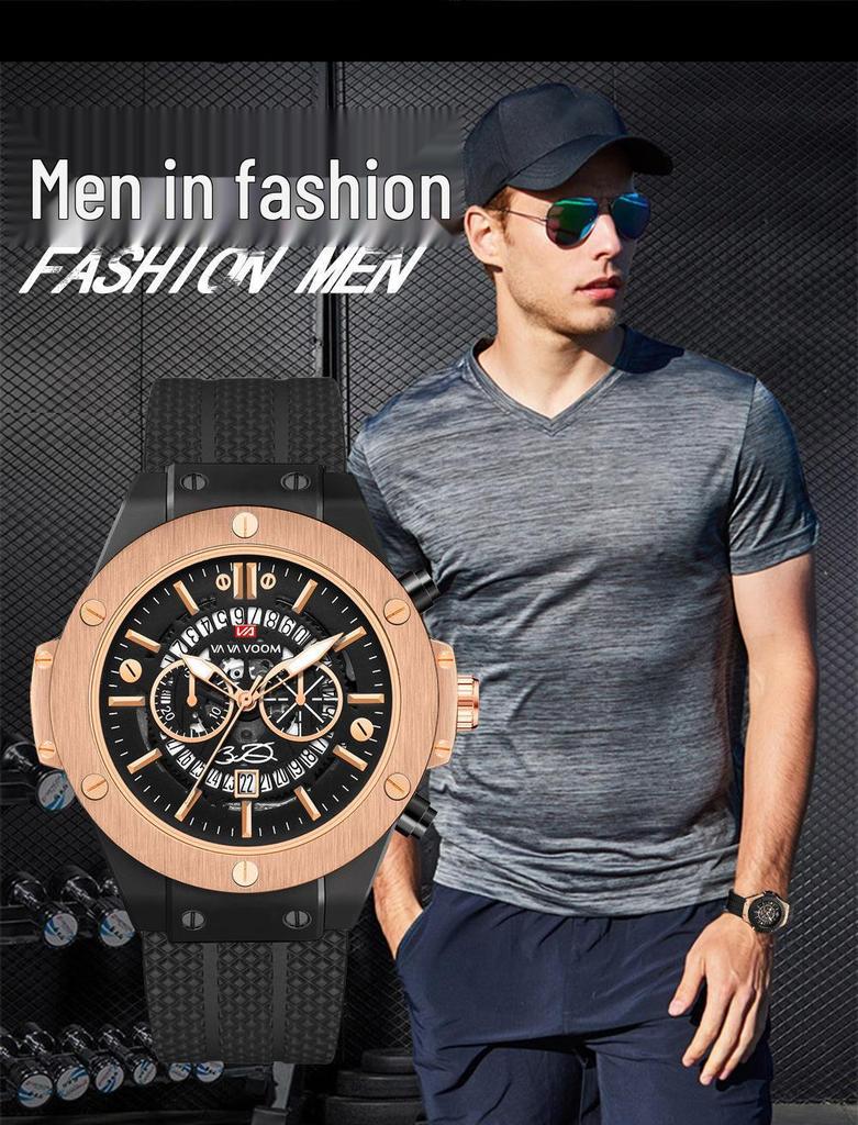 Men's Sports Silicone Band Waterproof Hollow Calendar Watch