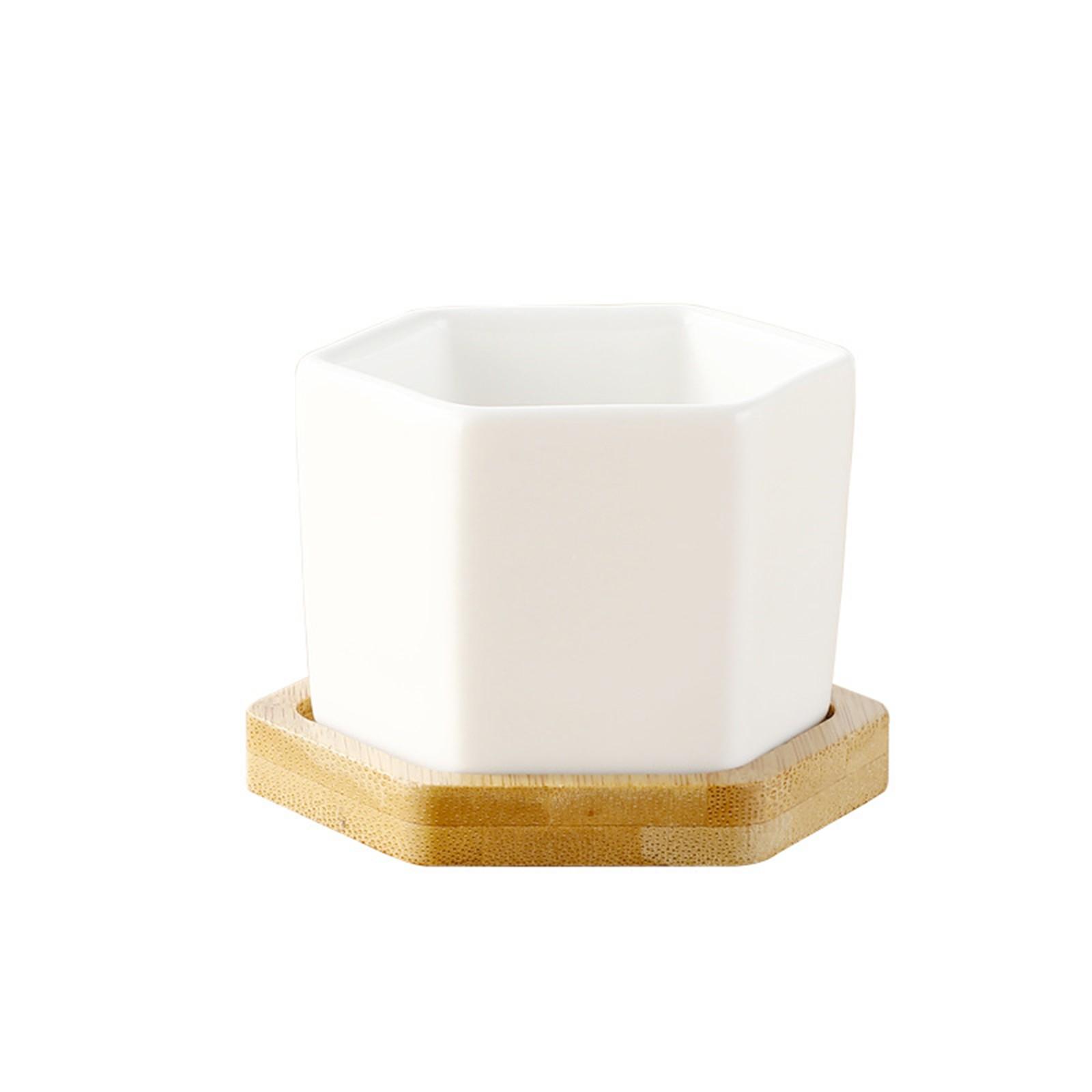 

(Куниде) Шестиугольный сочный плантатор с подносом, белый мини-керамический плантатор One Size белый