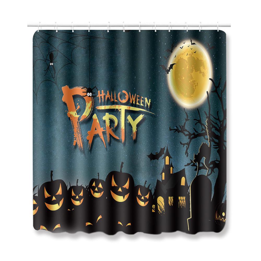 Halloween Shower Curtain Floor Mat Combination Four-Piece Set Bathroom Toilet Carpet Shower Room Foot Mat