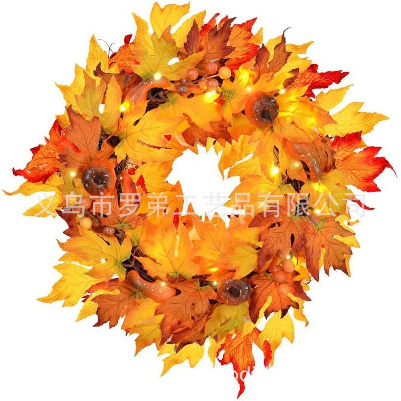 Harvest Wreath With Pumpkins Berries Vine Circle Halloween Thanksgiving Door Decor