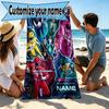 Custom Name Personalized Power Rangers Print Beach Towel, for Trip Camping Beach Party Home Decor, Birthday Gift for Family & Friends