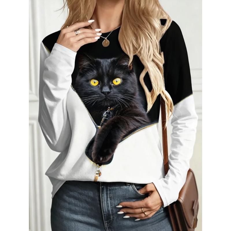 Fashion Women's Crew Neck Long Sleeve 3D Casual Color Printing Casual Short Sleeve Crew Neck T-Shirt