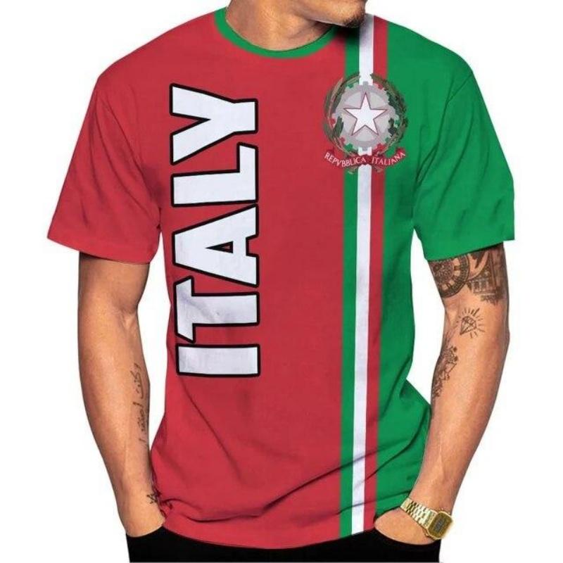 3D Printed Italy Flag T Shirt Men Italian Football Pattern T-Shirts Summer Street Sports Round Neck Tops Short Sleeve Tees