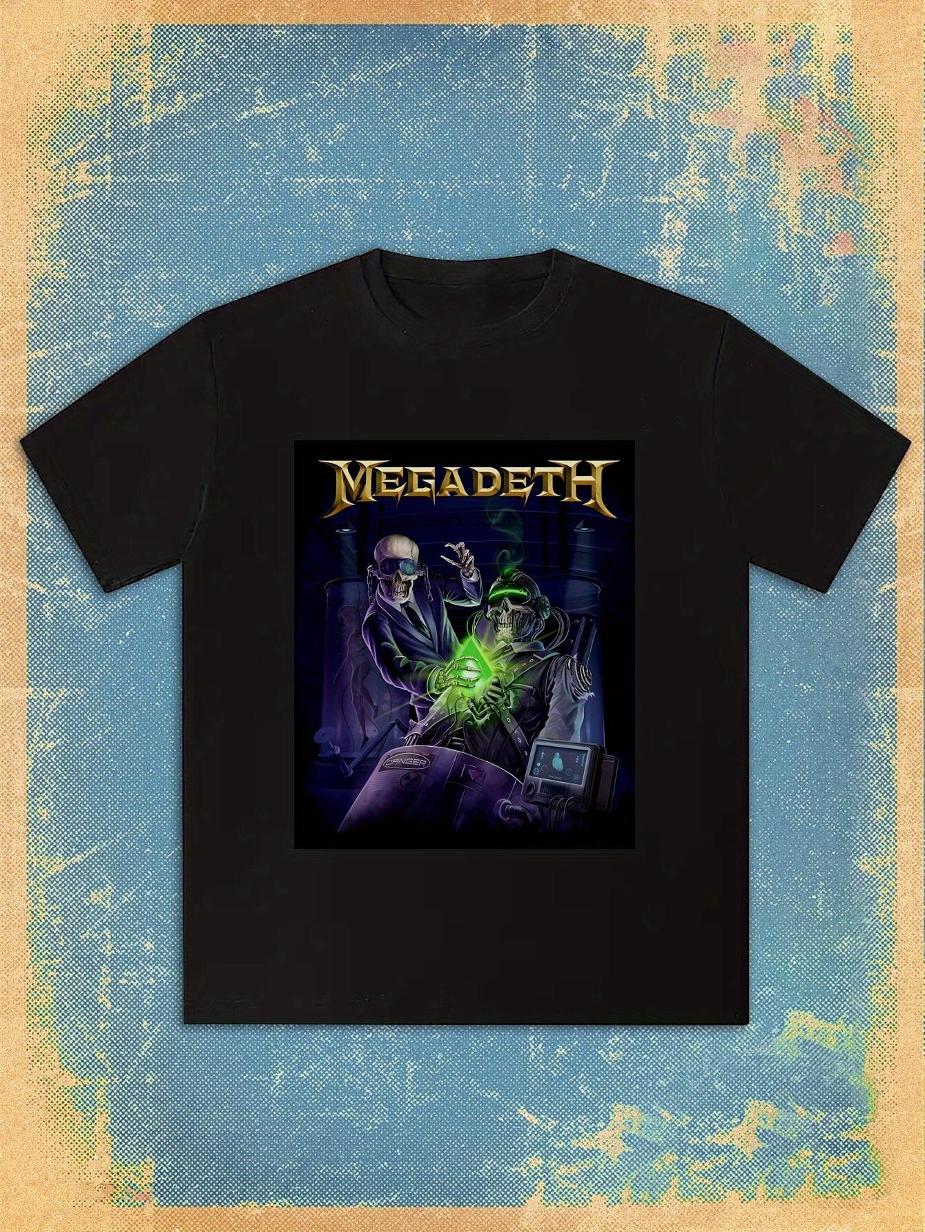 T-shirt MEGADETH Graphic Print Short-Sleeve - Black Rock Band Tee with Skull & Design XL
