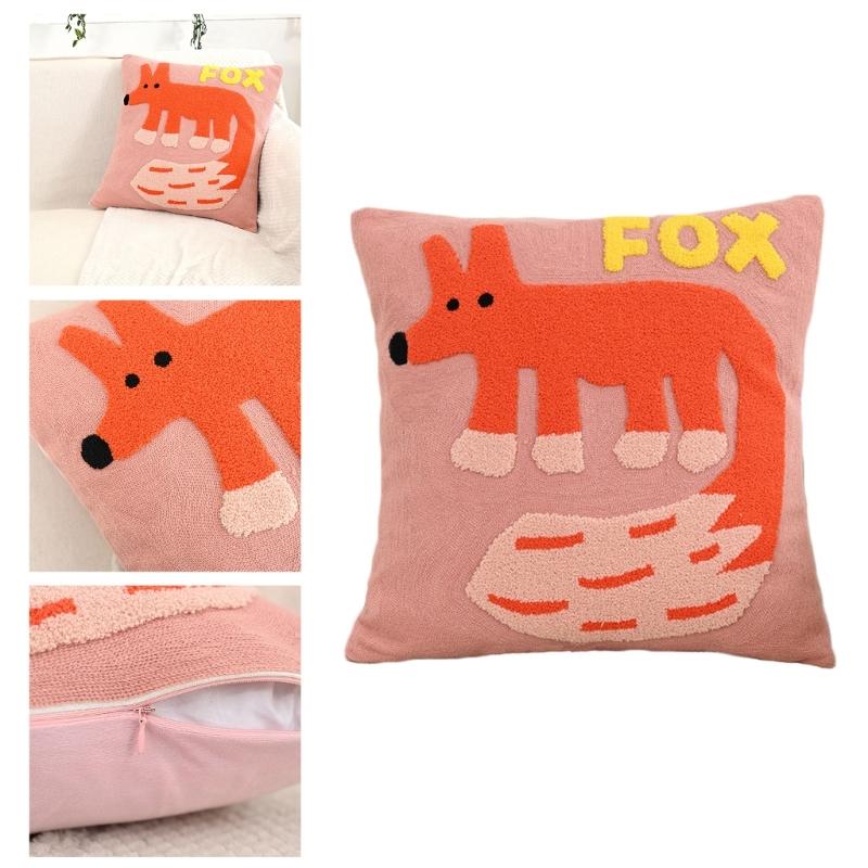 Animal Embroidered Pillow Cover Soft Polycotton Blend Decorative Cushion Cover For Home Office Decoration
