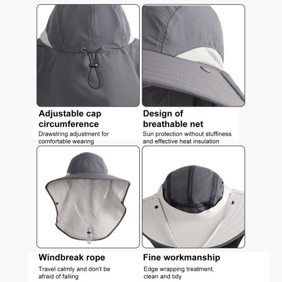 Chapéu de Sol Masculino com Ventilador de Alimentação Dupla Aba Larga Chapéu de Sol com Xale Protetor Facial Chapéu para Pesca Caminhada Jardinagem