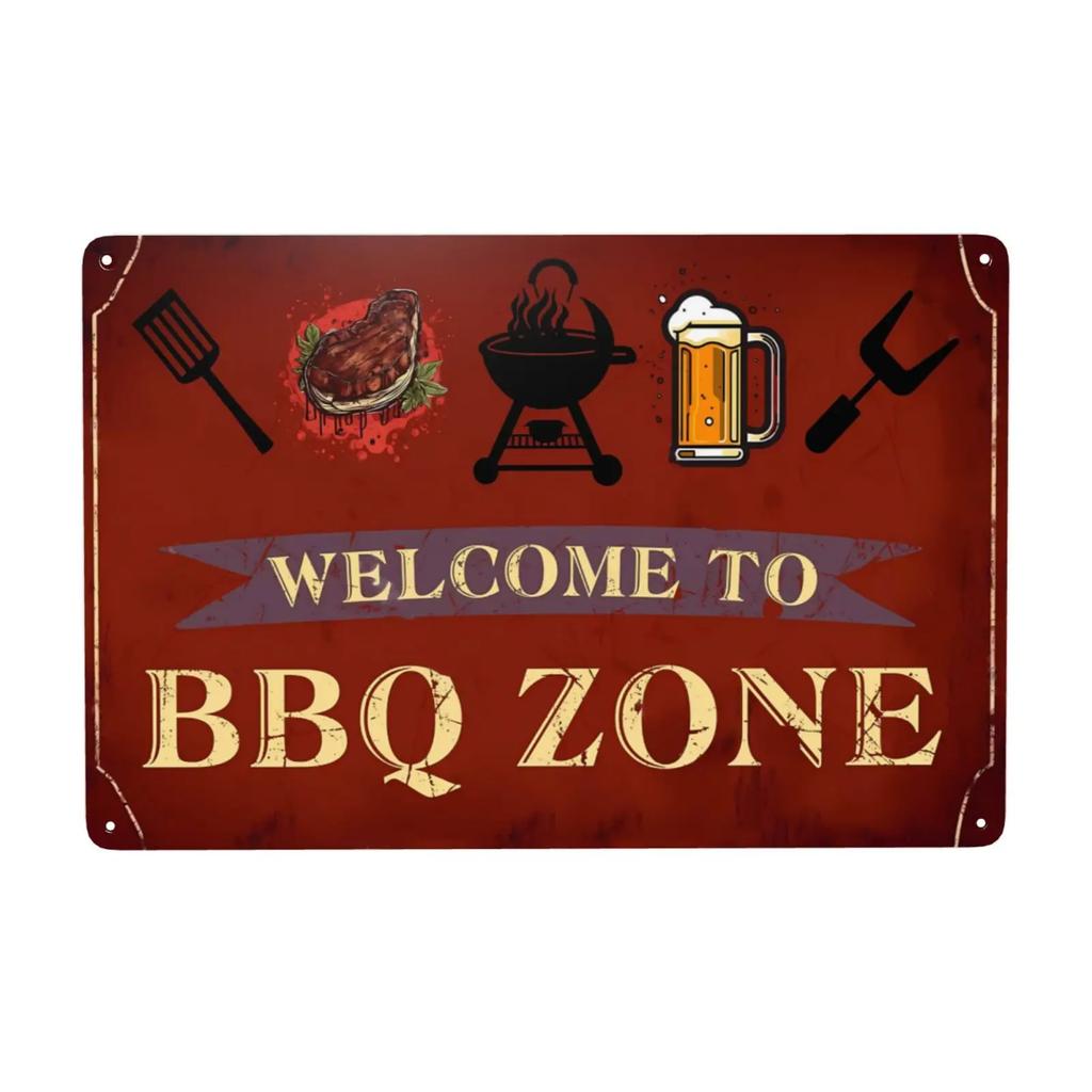 Semne metalice vintage pentru grătar, semn pentru grătar, semn pentru grătar, Bine ați venit la zona de grătar, semn pentru grătar, decor de perete pentru grătar, 8x12 inch