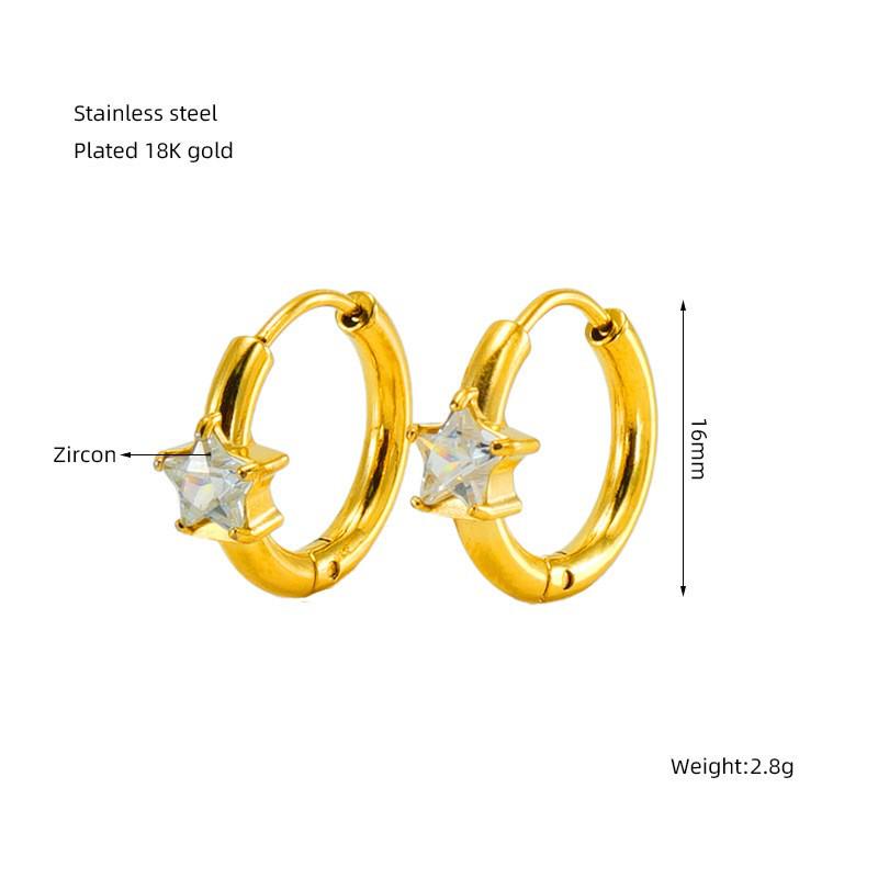 European and American Style Five-Pointed Star Zircon Stainless Steel Hoops: Elegant, Luxurious, Sweet.
