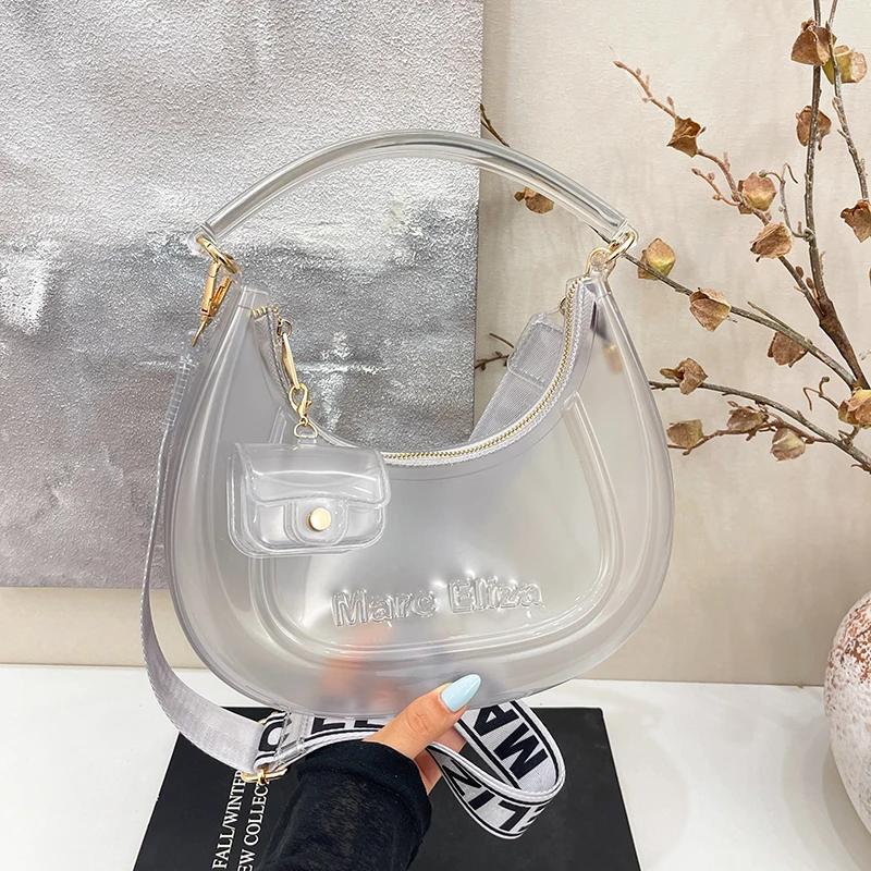 

Fashion Half Moon Shoulder Bag For Women 2025 Summer Waterproof PVC Transparent Crossbody Bag 8 Colors Jelly Mobile Phone Purse 30cm)) прозрачный