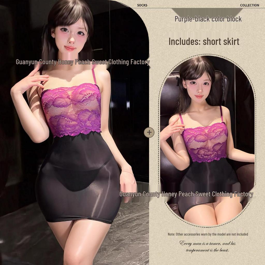 Sexy Lingerie Sheer Lace Panel Bodycon Spaghetti Strap Mini Dress for Women