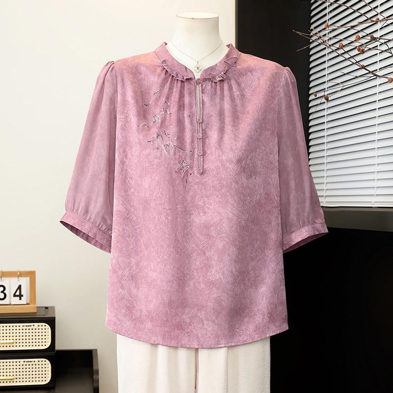 

Mom s 2026 Spring Chiffon Short-Sleeve Top for Stylish Middle-Aged Women 4XL (suggested 135-150 jin)