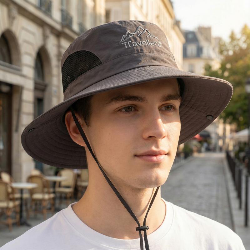 Summer Fishing Hat Men's Big Brim Hat Outdoor Solid Color Sunscreen Hat Travel Sun Hat